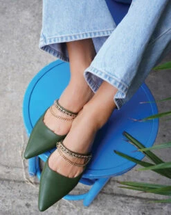 On The Go Leather Flat - Khaki